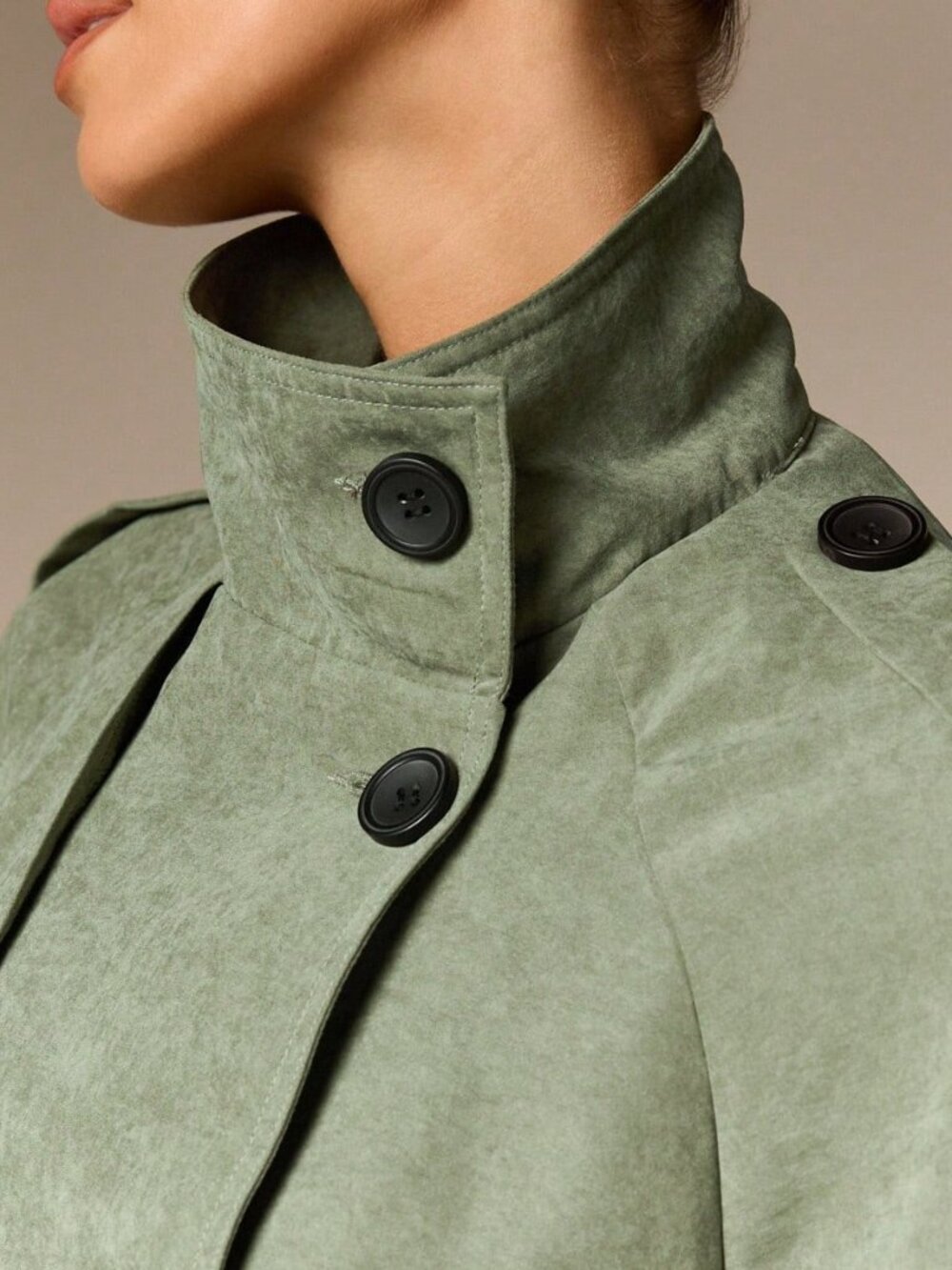 Green Elegant Women's Funnel Neck Belted Raglan Oversized Trench Coat - Picture 4 of 6